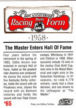 1993 Horse Star Daily Racing Form 100th Anniversary #65 Eddie Arcaro Back